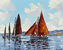BECALMED GALWAY HOOKERS, GREATMANS BAY, CARRAROE, COUNTY GALWAY by Ivan Sutton at Ross's Online Art Auctions