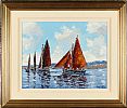 BECALMED GALWAY HOOKERS, GREATMANS BAY, CARRAROE, COUNTY GALWAY by Ivan Sutton at Ross's Online Art Auctions