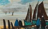 SHAWLIES BY THE BOATS by Markey Robinson at Ross's Online Art Auctions