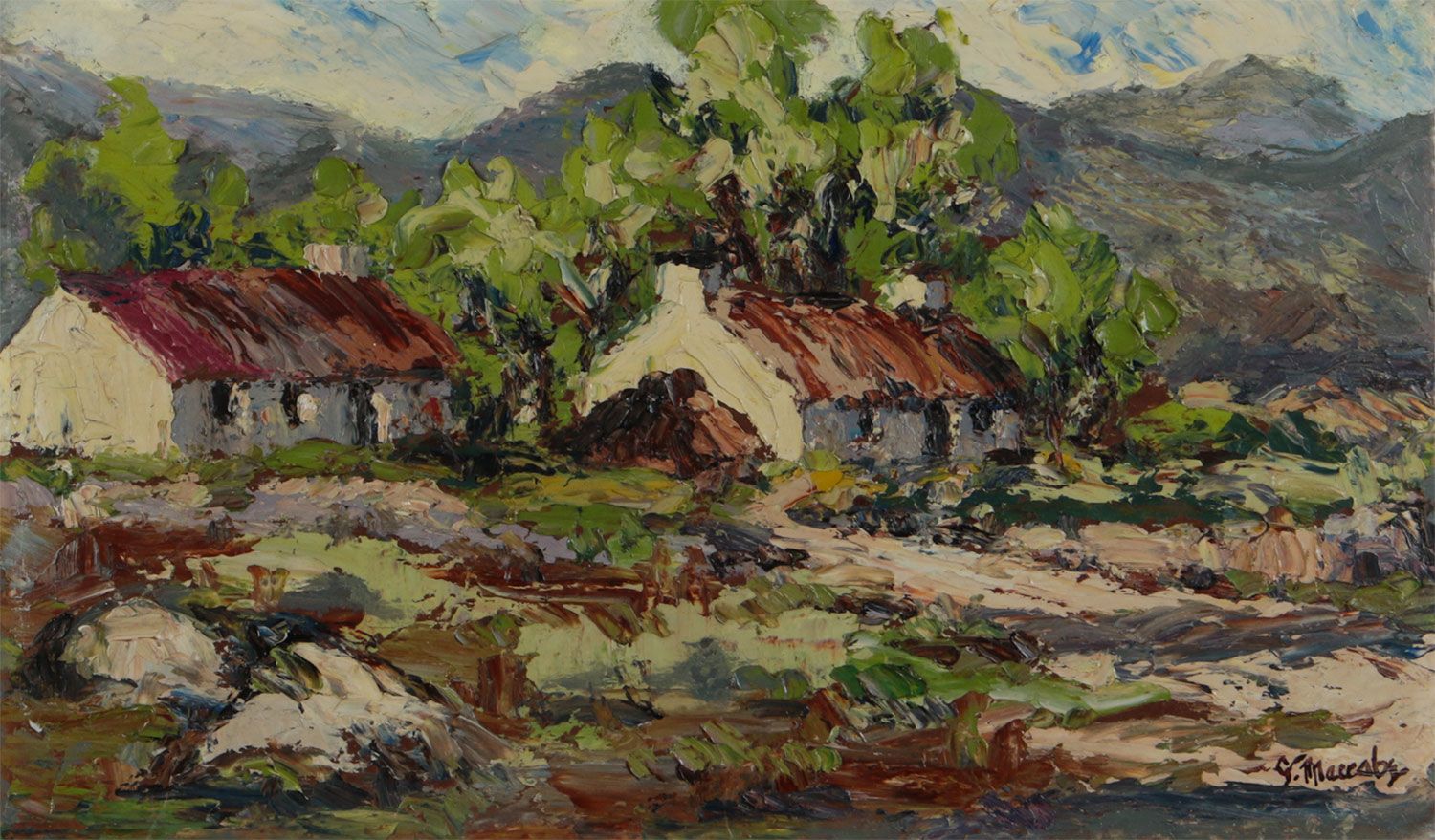 IRISH THATCHED COTTAGES by Gladys Maccabe HRUA at Ross's Online Art Auctions