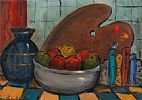 STILL LIFE, FRUIT AND PAINT PALETTE by Gladys Maccabe HRUA at Ross's Online Art Auctions