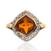 9CT GOLD CITRINE & DIAMOND RING at Ross's Online Art Auctions