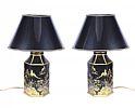 PAIR OF JAPANED STYLE TABLE LAMPS & SHADES at Ross's Online Art Auctions