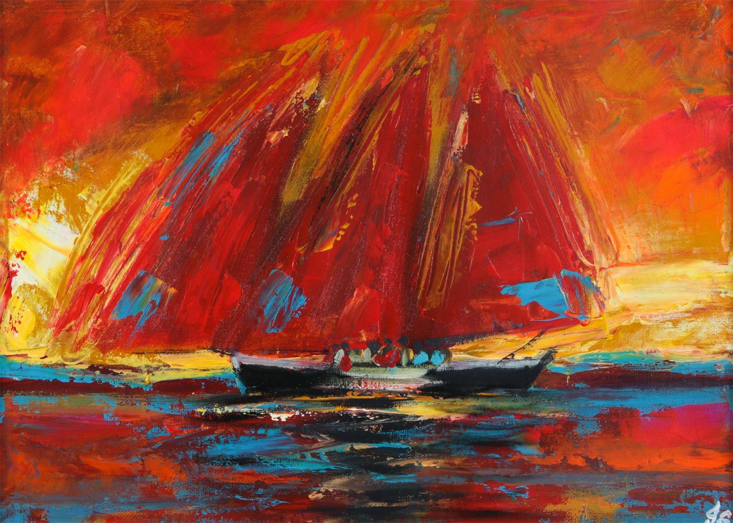 RED SAILS ON GALWAY BAY by John Stewart