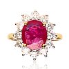 18CT GOLD RUBY & DIAMOND CLUSTER RING at Ross's Online Art Auctions