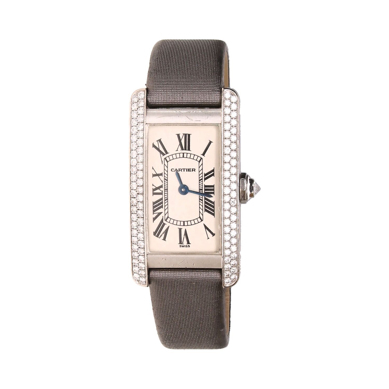 CARTIER TANK AMERICAINE 18CT WHITE GOLD DIAMOND WRISTWATCH at Ross's Online Art Auctions