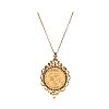 9CT GOLD MOUNTED FULL SOVEREIGN NECKLACE at Ross's Online Art Auctions