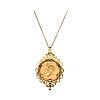 9CT GOLD MOUNTED FULL SOVEREIGN NECKLACE at Ross's Online Art Auctions