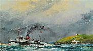 FERRY BOAT IN ROUGH SEAS by H. Hollingworth at Ross's Online Art Auctions