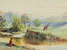 GIRL SEATED ON THE RIVERBANK by Irish School at Ross's Online Art Auctions