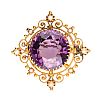 14CT GOLD AMETHYST & SEED PEARL BROOCH at Ross's Online Art Auctions