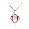 18CT GOLD AMETHYST & PEARL PENDANT ON GOLD CHAIN at Ross's Online Art Auctions