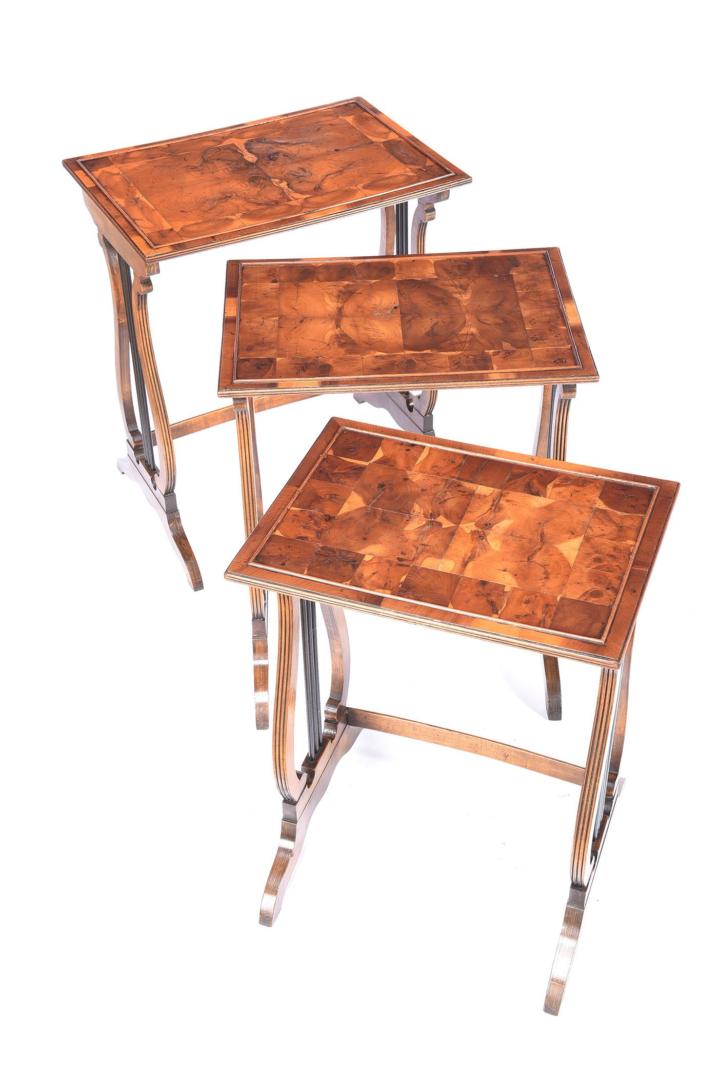 NEST OF THREE OYSTER VENEERED TEA TABLES at Ross's Online Art Auctions