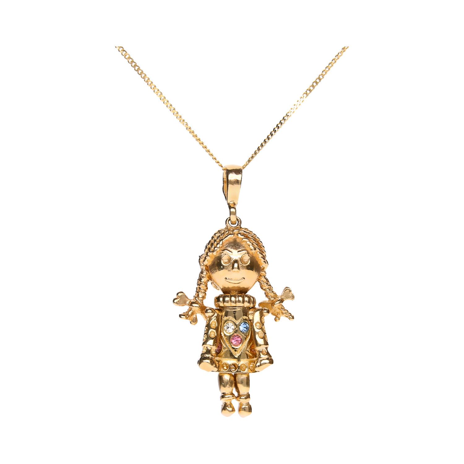 Lot 411 - An articulated 9ct gold rag doll pendant,
