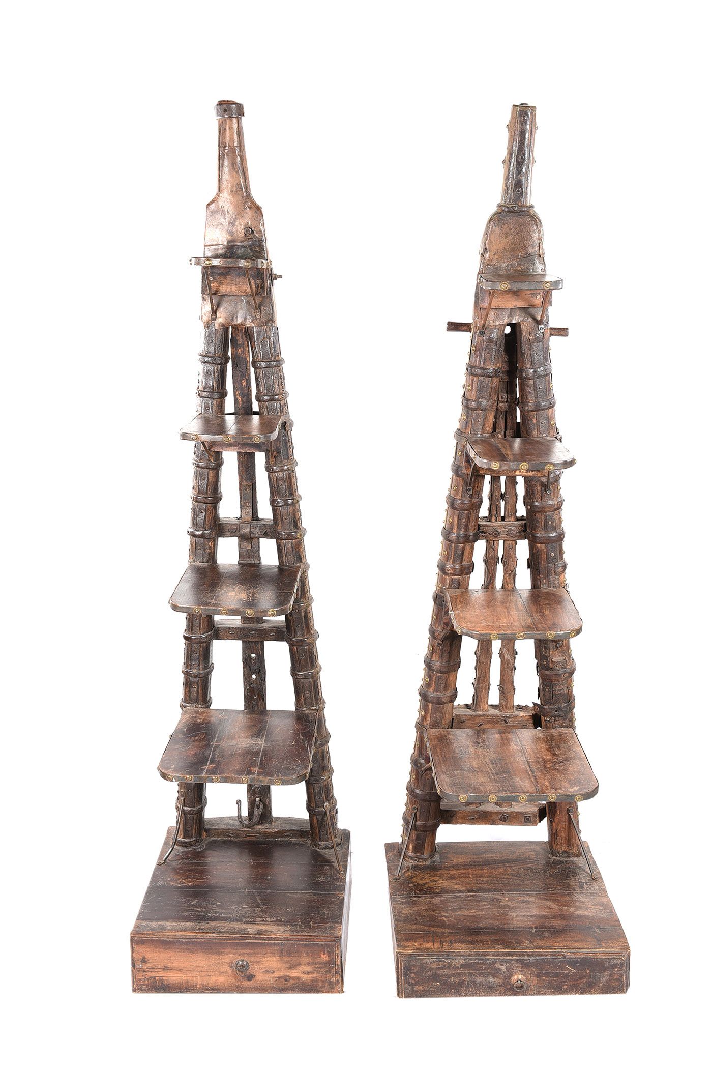 PAIR OF CONTINENTAL METAL & BRASS BOUND FIVE TIER STANDS at Ross's Online Art Auctions