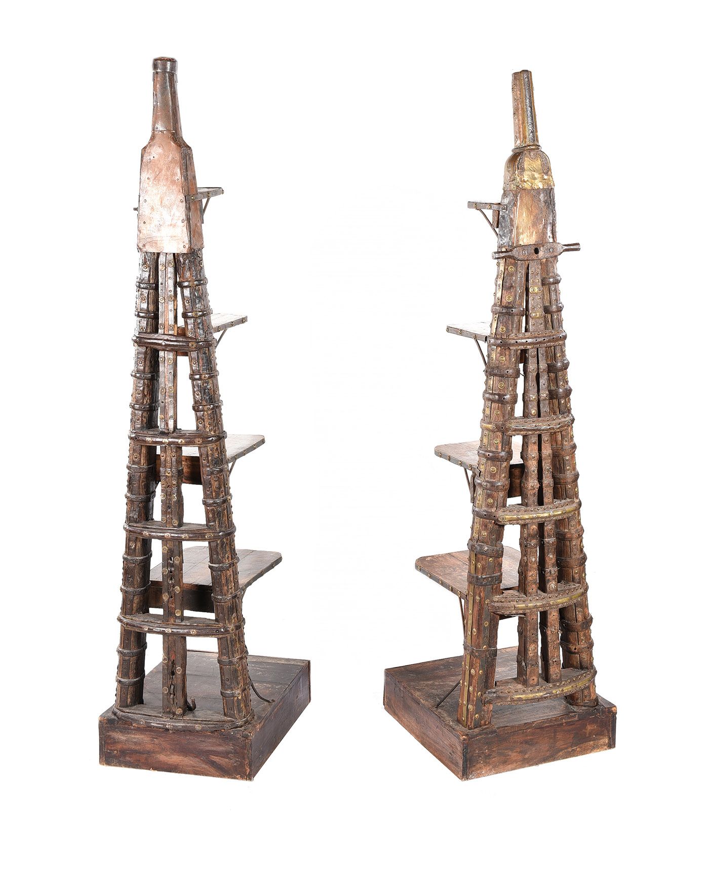 PAIR OF CONTINENTAL METAL & BRASS BOUND FIVE TIER STANDS at Ross's Online Art Auctions