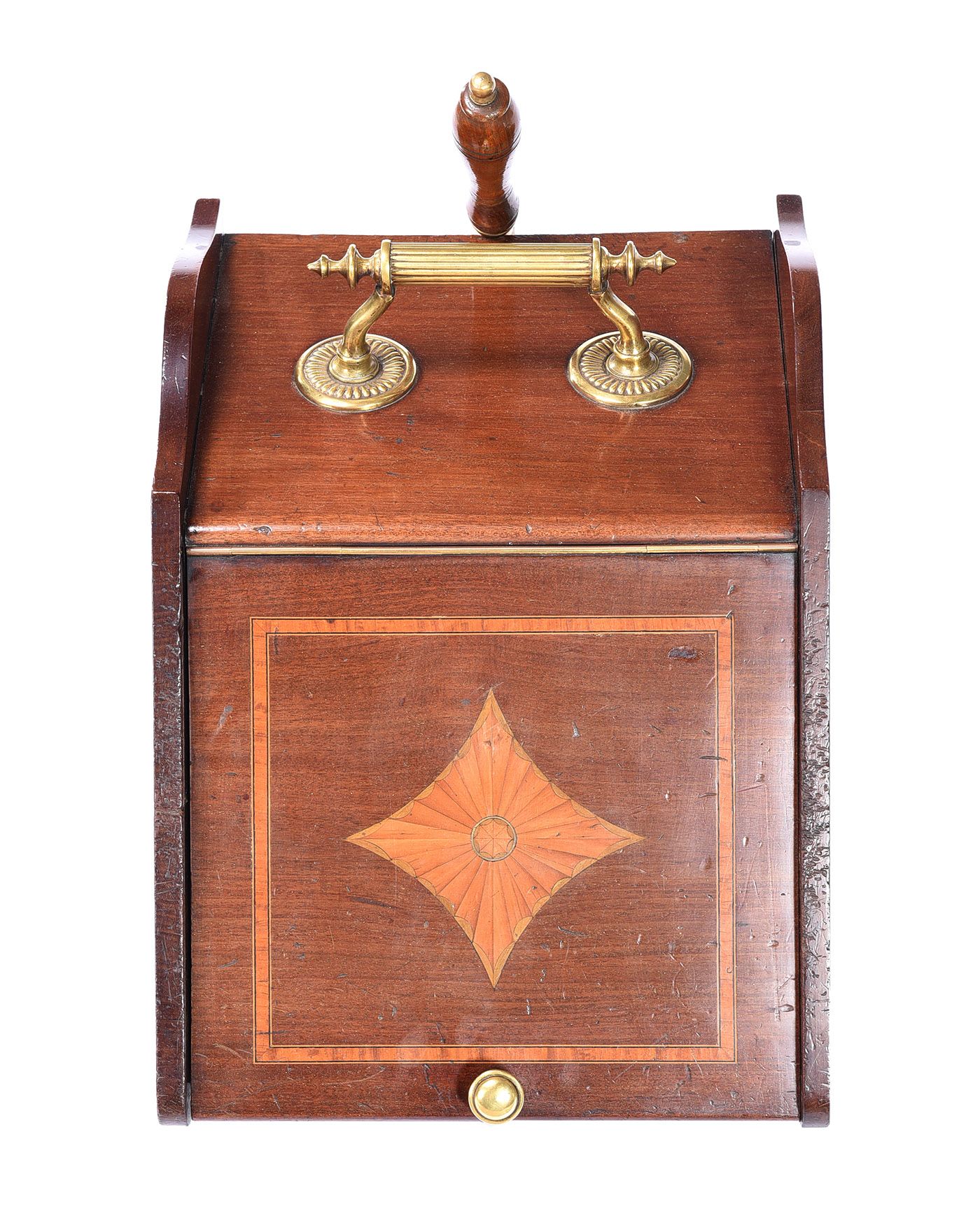 VICTORIAN INLAID MAHOGANY FALL FRONT COAL BOX at Ross's Online Art Auctions