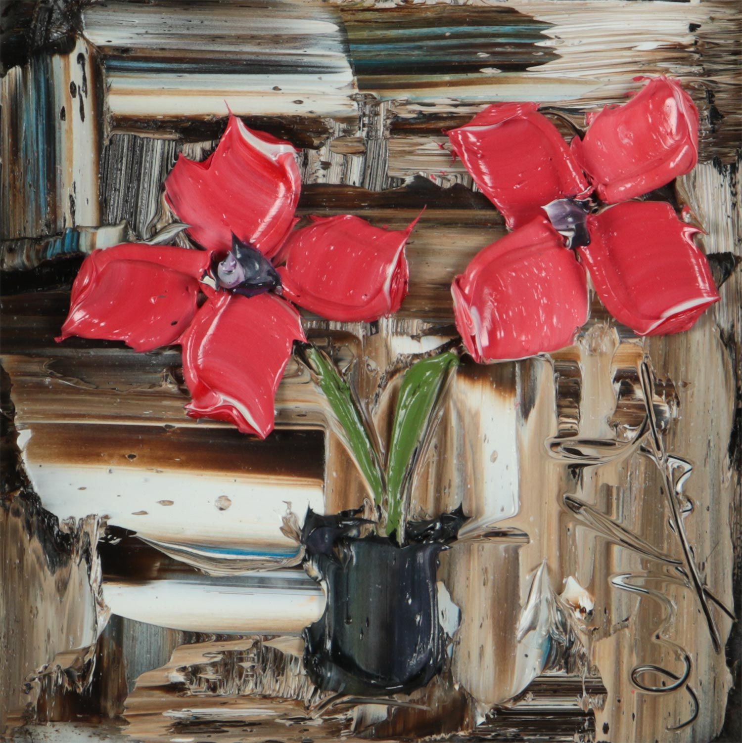 RED FLOWERS IN A VASE by Colin Flack at Ross's Online Art Auctions