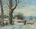 DRIVING SHEEP IN THE WINTER by John Trickett at Ross's Online Art Auctions