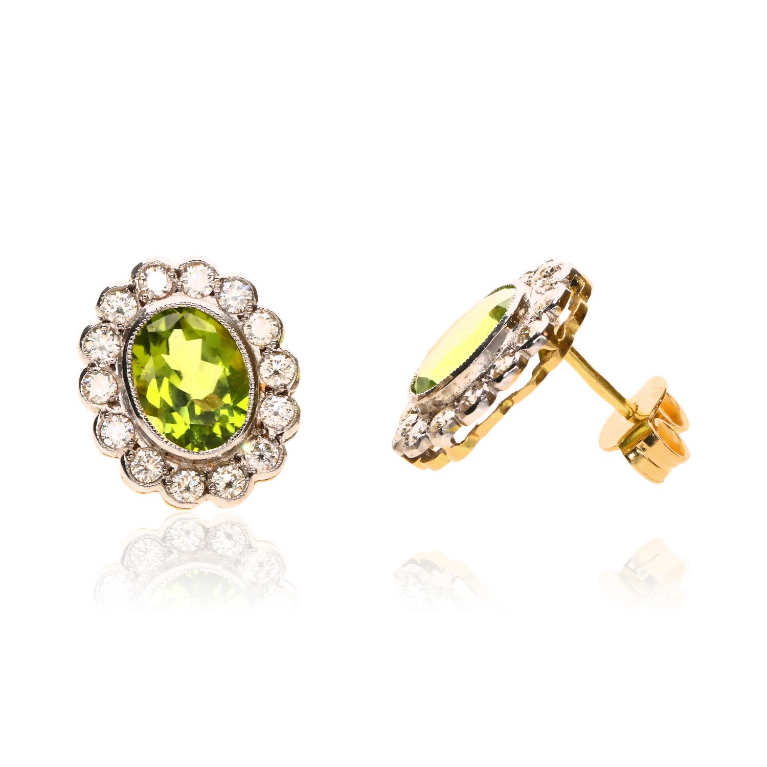 18CT GOLD PERIDOT & DIAMOND CLUSTER EARRINGS at Ross's Online Art Auctions