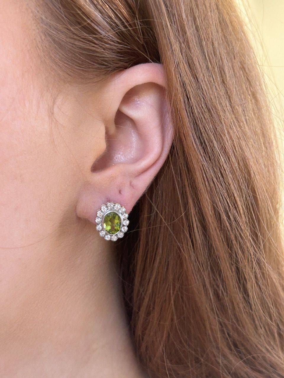 18CT GOLD PERIDOT & DIAMOND CLUSTER EARRINGS at Ross's Online Art Auctions