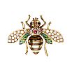 14CT GOLD ENAMEL, SAPPHIRE, RUBY & DIAMOND BEE BROOCH at Ross's Online Art Auctions