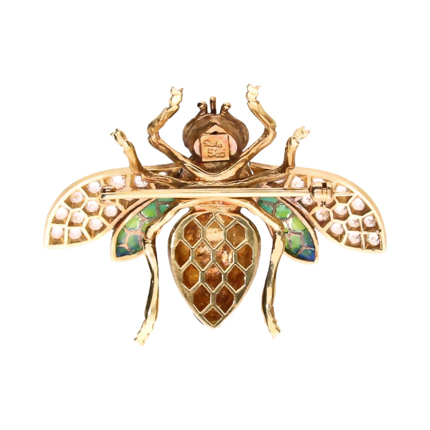 14CT GOLD ENAMEL, SAPPHIRE, RUBY & DIAMOND BEE BROOCH at Ross's Online Art Auctions