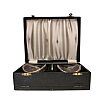 CASED STERLING SILVER & PIQUE INLAID TORTOISESHELL DRESSING TABLE SET at Ross's Online Art Auctions
