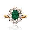 18CT GOLD EMERALD & DIAMOND CLUSTER RING at Ross's Online Art Auctions