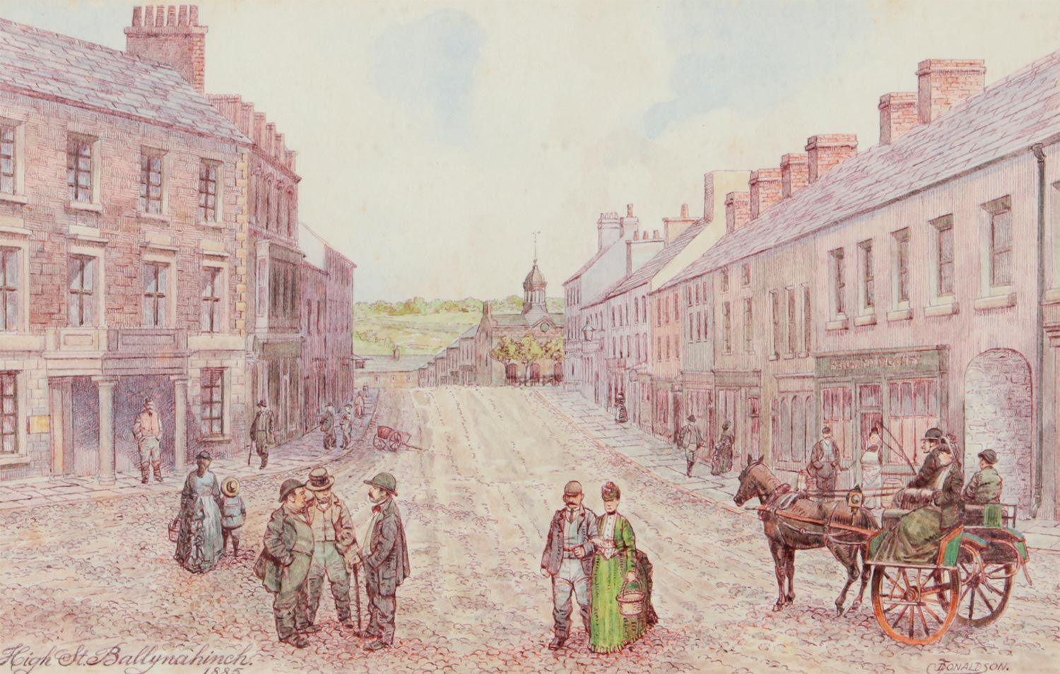 HIGH STREET, BALLYNAHINCH 1885 by James Donaldson at Ross's Online Art Auctions