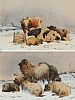 SHEEP & COWS IN A WINTER LANDSCAPE by William Frederick Hulk at Ross's Online Art Auctions