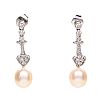 18CT WHITE GOLD AKOYA PEARL & DIAMOND DROP EARRINGS at Ross's Online Art Auctions