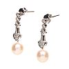 18CT WHITE GOLD AKOYA PEARL & DIAMOND DROP EARRINGS at Ross's Online Art Auctions