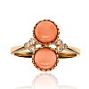 9CT GOLD CORAL & DIAMOND RING at Ross's Online Art Auctions