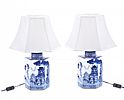 PAIR OF CHINESE STYLE BLUE & WHITE PORCELAIN TABLE LAMPS at Ross's Online Art Auctions