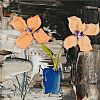 BUTTERSCOTCH FLOWERS IN A BLUE VASE by Colin Flack at Ross's Online Art Auctions