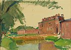 DUBLIN HOUSES BY THE CANAL by Elizabeth Rivers at Ross's Online Art Auctions