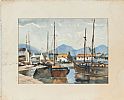 FISHING BOATS IN A HARBOUR by J.A. Moore at Ross's Online Art Auctions