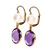 18CT GOLD AMETHYST & PEARL EARRINGS at Ross's Online Art Auctions