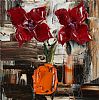 RED FLOWERS IN AN ORANGE VASE by Colin Flack at Ross's Online Art Auctions