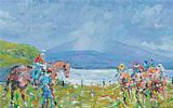 HORSES RACING ON DOWNINGS SEAFRONT by Sean Lorinyenko at Ross's Online Art Auctions