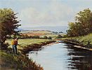 FISHING ON THE RIVER DUN by Liam Reilly at Ross's Online Art Auctions