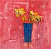 STILL LIFE - YELLOW FLOWERS IN A BLUE VASE by Colin Flack at Ross's Online Art Auctions
