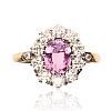 18CT GOLD PINK SAPPHIRE & DIAMOND CLUSTER RING at Ross's Online Art Auctions