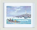 DONEGAL CURRACH MEN FACE THE STORMY SEAS AT FANAD LIGHTHOUSE, DONEGAL by Sean Lorinyenko at Ross's Online Art Auctions
