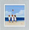 TWO GIRLS & A BOY FLYING A KITE by Michelle Carlin at Ross's Online Art Auctions