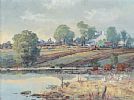 WORKING IN THE FIELD BY THE LOUGH by William Cunningham at Ross's Online Art Auctions