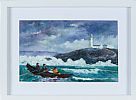 THE FANAD CURRACH MEN EXPLORING THE STORMY SEAS AT FANAD'S LIGHTHOUSE by Sean Lorinyenko at Ross's Online Art Auctions