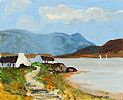IRISH COTTAGES BY THE LOUGH by Robert Dunleavey at Ross's Online Art Auctions