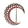 GOLD RUBY & DIAMOND CRESCENT MOON BROOCH at Ross's Online Art Auctions